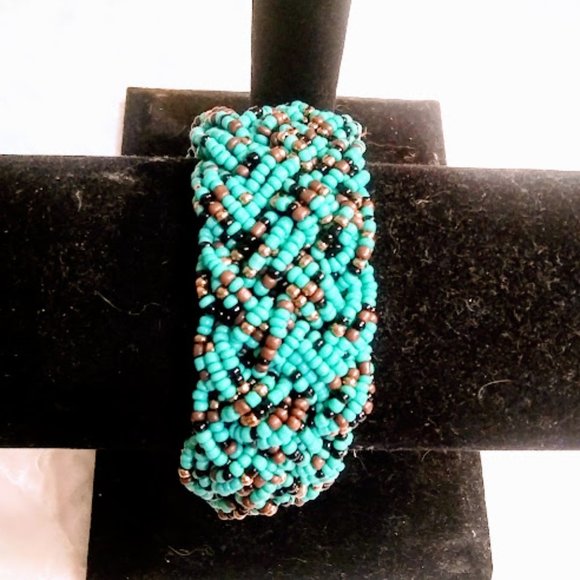 SEED BEAD* BRAIDED BRACELET*TURQUOISE SEED BEADS - Picture 2 of 5
